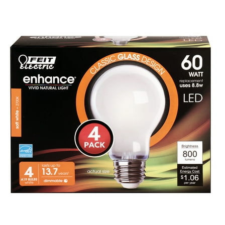 Feit Electric Enhance LED 8.8 Watt (60 W Equivalent) Soft White A19, Med E26 Base, Dimmable (4 Pack)