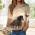 thumbnail image 6 of idosla Women's Western Horse Print Sweatshirt Vintage Cowboy Horse Casual Long Sleeve Crew Neck Loose Pullover Shirts Tops (Coffee, XXL), 6 of 9