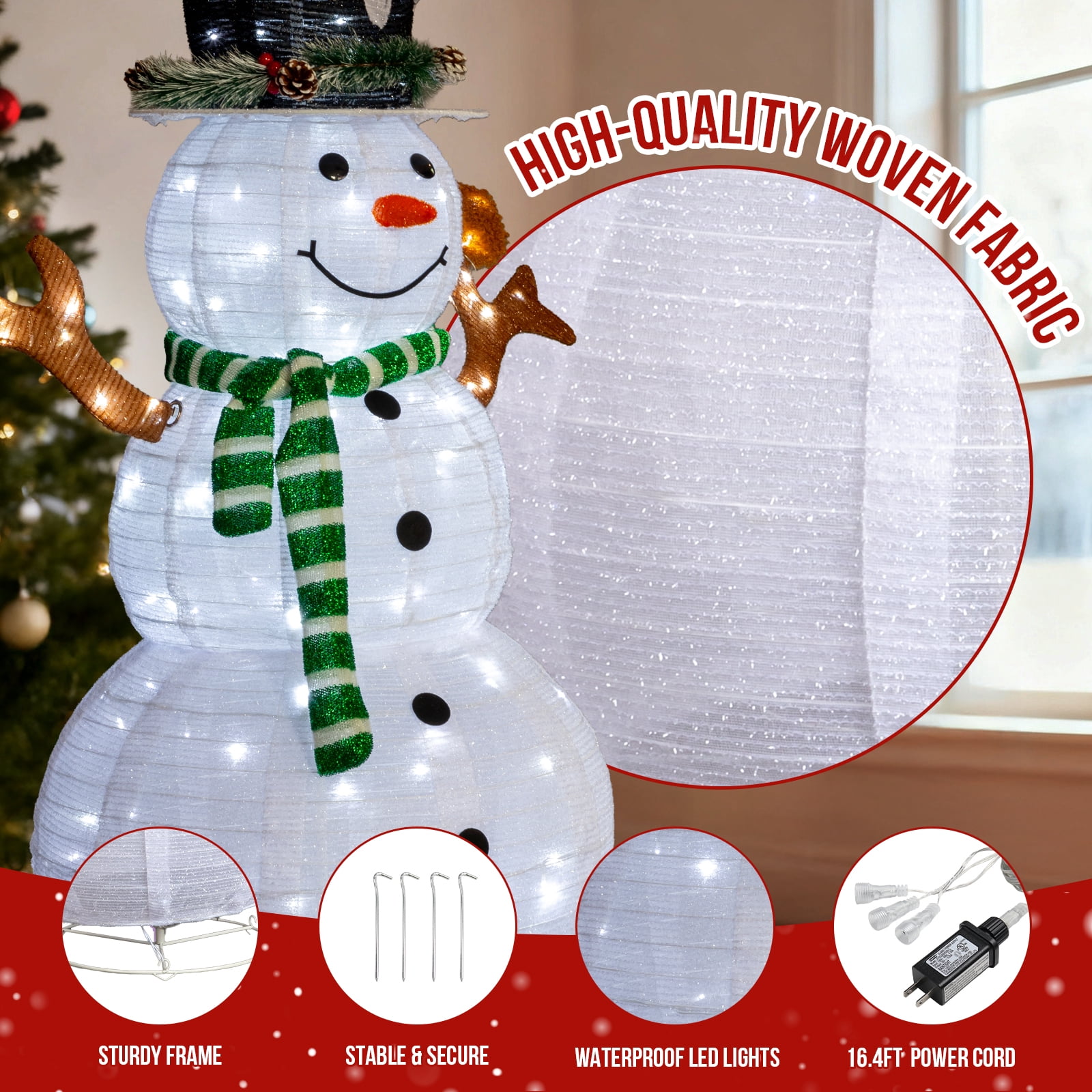 Astoutdoor 4 ft Lighted Snowman and Squirrel Christmas Yard Decoration, Pre-Lit with 120 White LEDs, Pull-Up Design, Indoor Outdoor Holiday Display