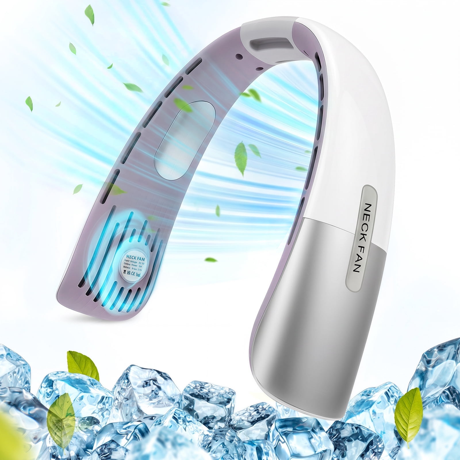 Nogroa Portable Neck Fan, Hands-Free Personal Fan with 5 Speeds Wearable Bladeless Fan Whisper-Quiet Rechargeable Fan Perfect for Home, Sports, Travel