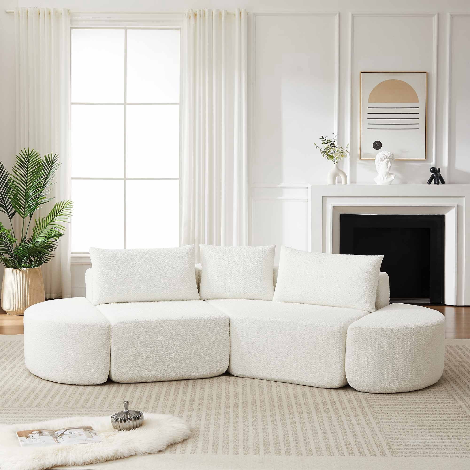 Lunale 106" Oversized Modular Sectional Sofa with 2 Curved Movable Ottomans,Boneless Cloud Couch for Living Room, Beige (Right Chaise)