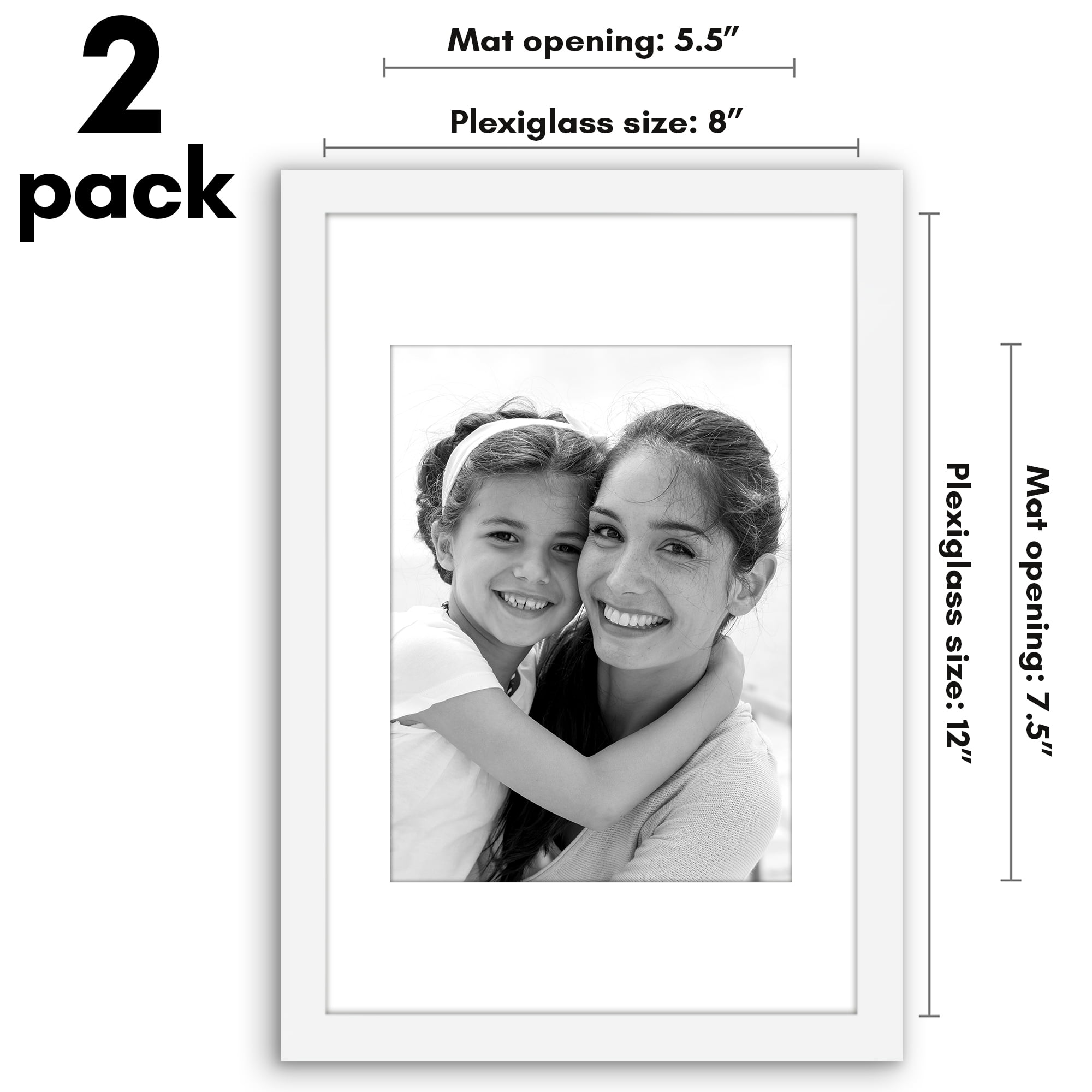 Americanflat 8x12 Picture Frame Set Of 5 - Black Slim Frame With Polished Plexiglass & Mat For Wall Display