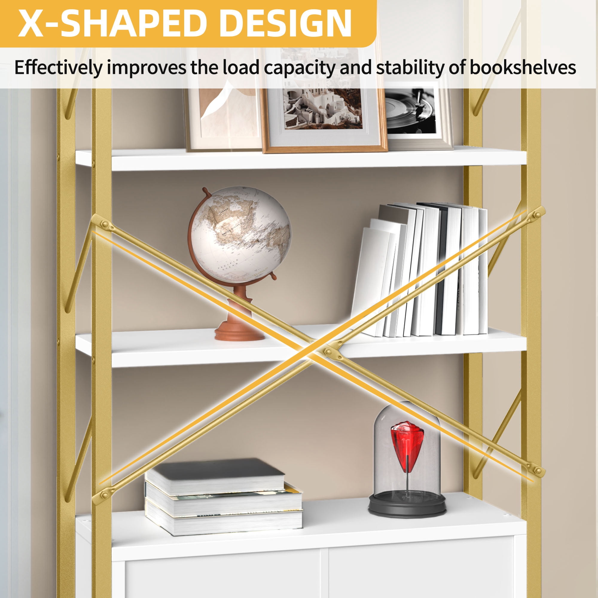 Uforic 5 Tier Bookcase with Doors, Freestanding Bookshelf with Storage Cabinet for Home Office