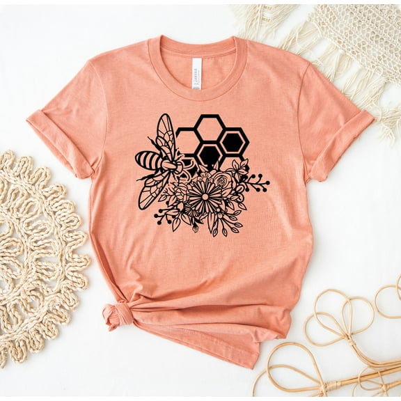 Floral Bee T-shirt Botanical Shirt Summer Top Sunflower Nature Tee Inspirational Gift Wildflowers Lover