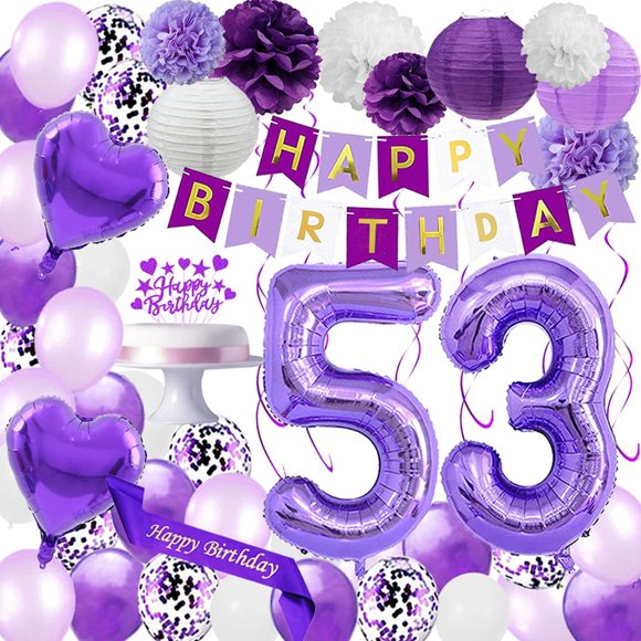 Vibrant 53rd Birthday Celebration Kit with Happy Birthday Banner, Sash, Cake Topper, Confetti, Latex Balloons, and Paper Lanterns for an Unforgettable Party Experience