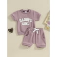 thumbnail image 3 of Musuos Baby Girl 2Pcs Spring Outfits 6 12 18 24M 3T Fuzzy Letter Embroidery Short Sleeve Tops + Shorts Set Toddler Clothes, 3 of 10