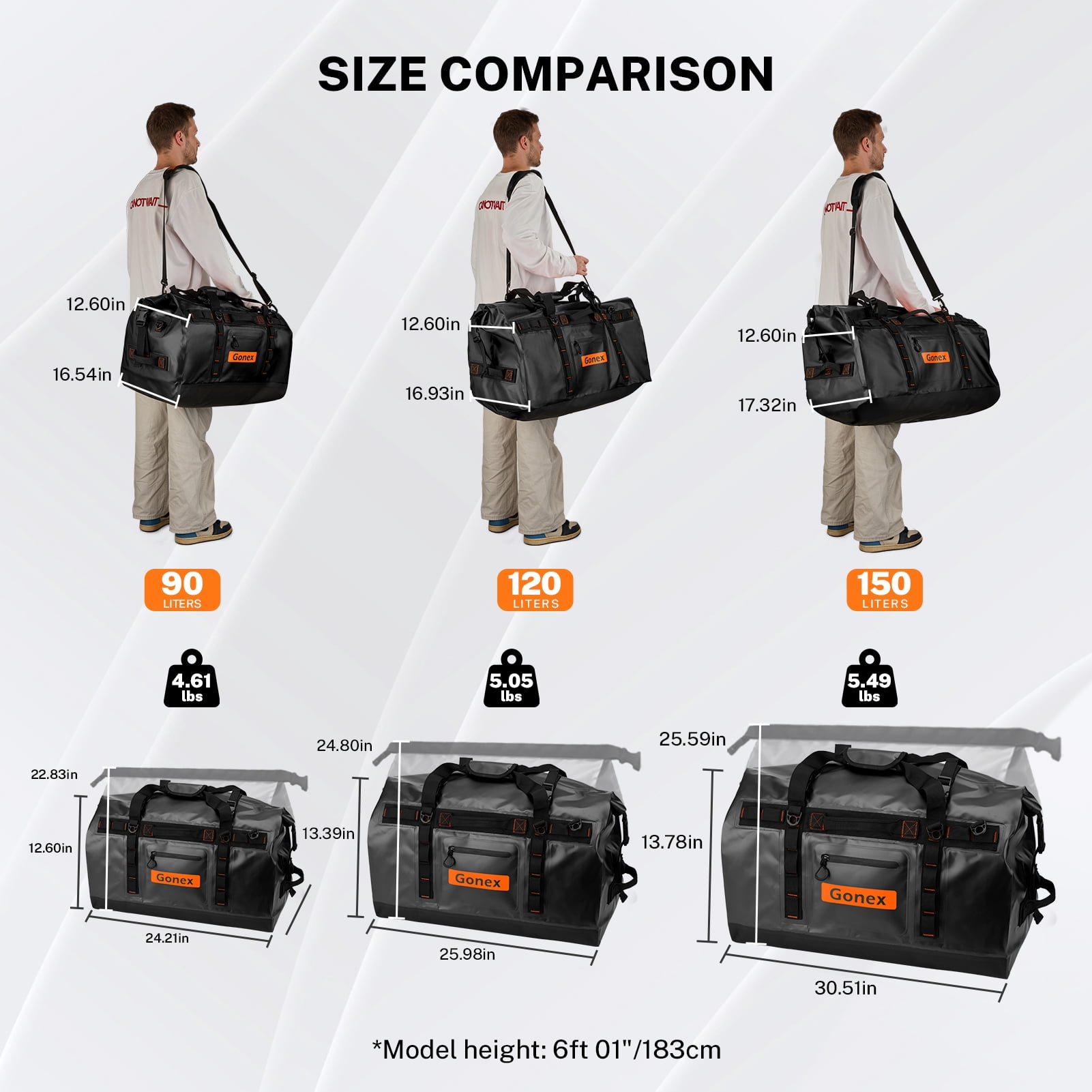 Gonex 90L Waterproof Dry Duffel Bag, 3-in-1 Convertible Large Backpack - Heavy Duty Travel Gear Hauler with Reinforced Thickened Bottom for Kayaking Paddleboarding Boating Rafting Fishing