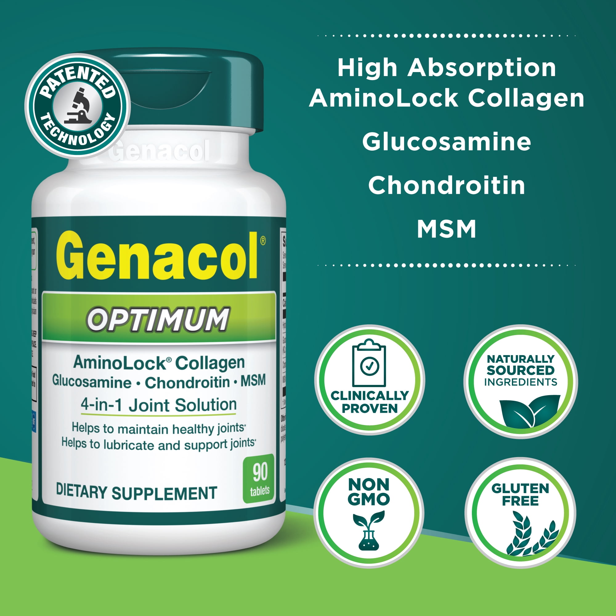 Genacol Optimum – Glucosamine, Chondroitin, MSM & Collagen for Joint Support, 90 Tablets (30-Day Supply)
