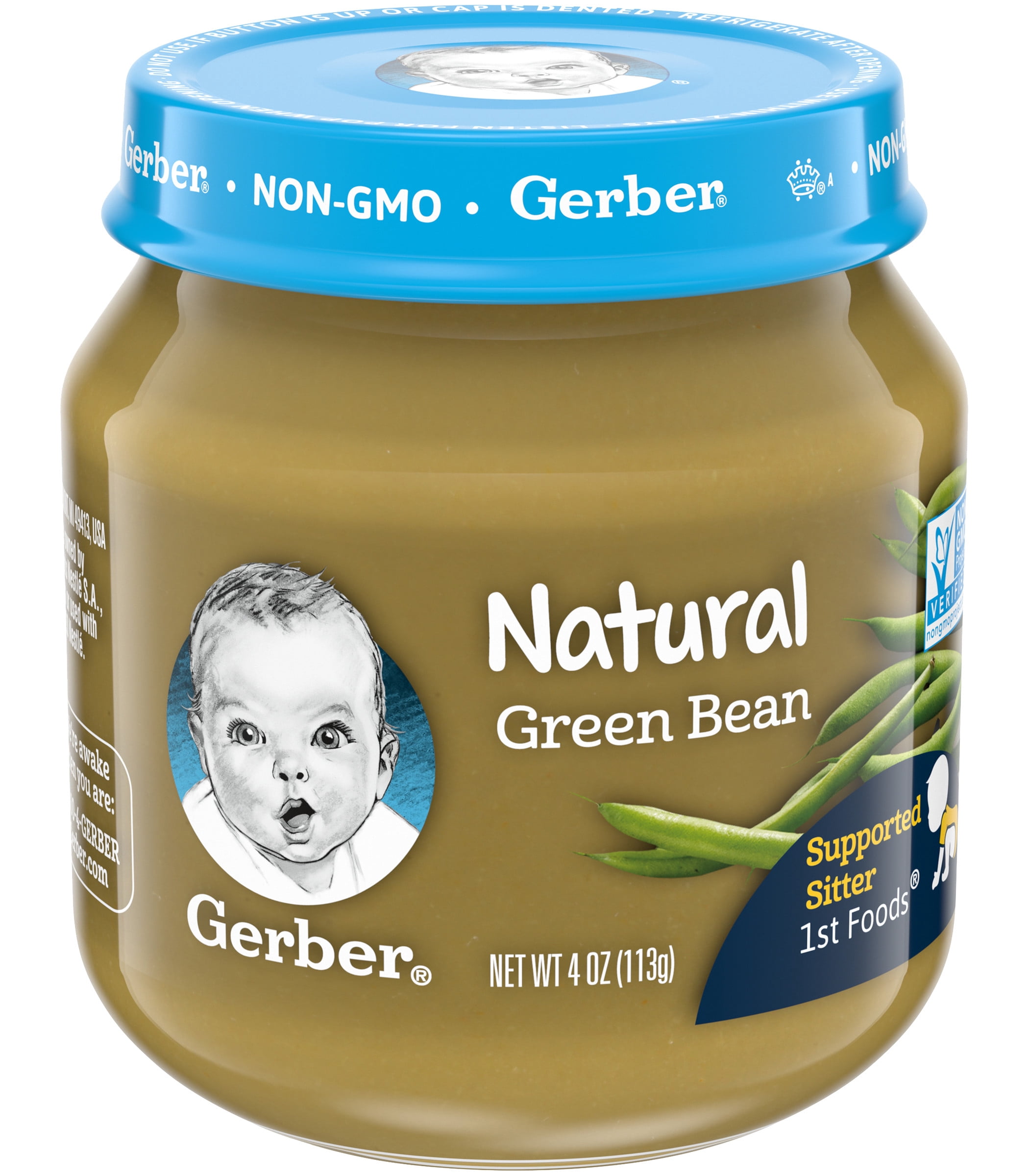 Gerber Natural Stage 1 Baby Food, Green Bean, 4 oz Jar, 10 Pack