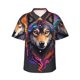 thumbnail image 1 of Balery Colorful Wolf Head Camisas hawaianas de manga corta para hombre, camisas playeras de corte holgado, camisas de vacaciones con botones,XX-Large, 1 of 7