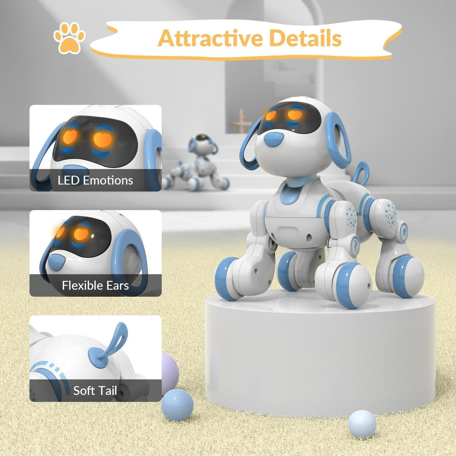 Ficcug Remote Control Robot Dog for Kids, Intelligent Programmable Interactive Puppy Pet Toys with Touch Sensing,Dance & Music,Gift for 3 4 5 6+ Ages Boys Girls,Blue