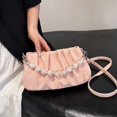 thumbnail image 4 of Bolso de hombro de PU sólido con cremallera para mujer joven, novedad de verano 2024, bolso cruzado portátil con volantes y cuentas de terciopelo de alta calidad., 4 of 5