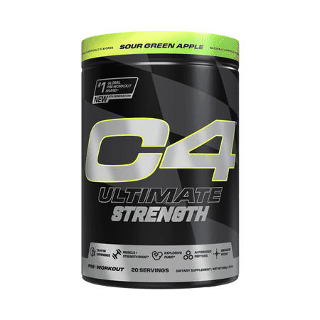 C4 Ultimate Strength Pre-Workout Powder, Sour Green Apple, 20 Servings
