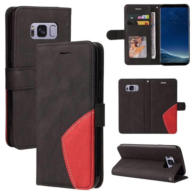 Case for Samsung Galaxy S8 Leather Wallet Book Flip Folio Stand View Cover - Black