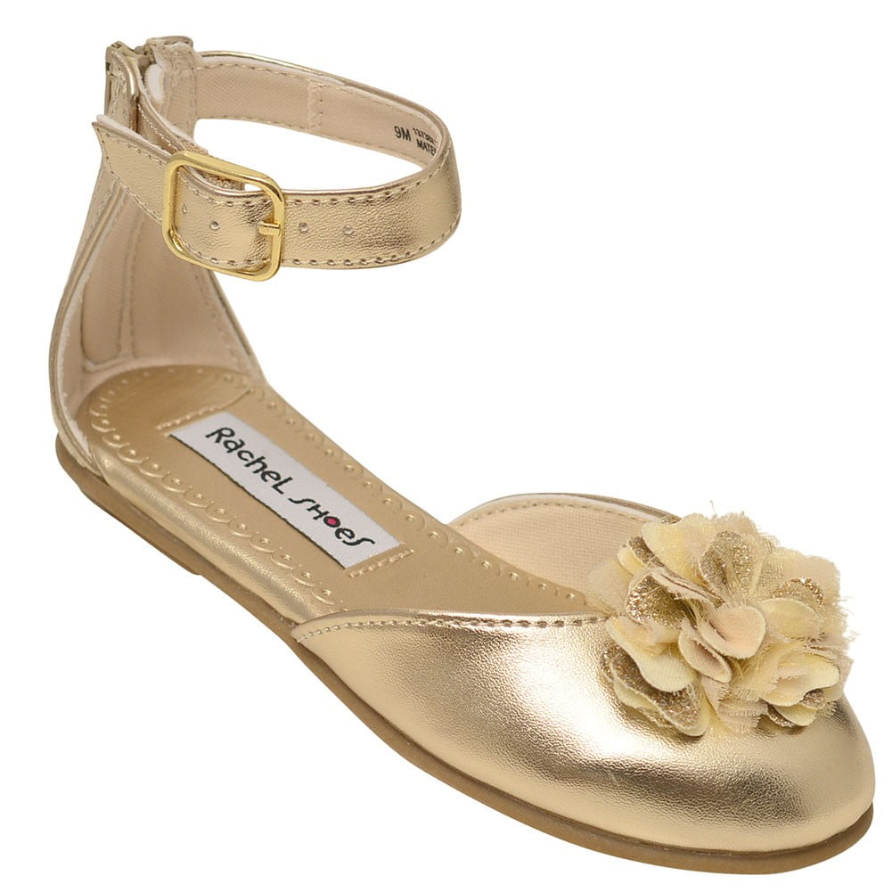 Rachel Shoes Rachel Little Girls Gold Flower Adorned Closed Toe Casual Shoes 6 Toddler