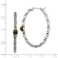 thumbnail image 2 of Sterling Silver Two Tone Silver And Gold Plated Sterling Silver w/4.5mm Button Onyx Oval Hoop Earrings, 2 of 2