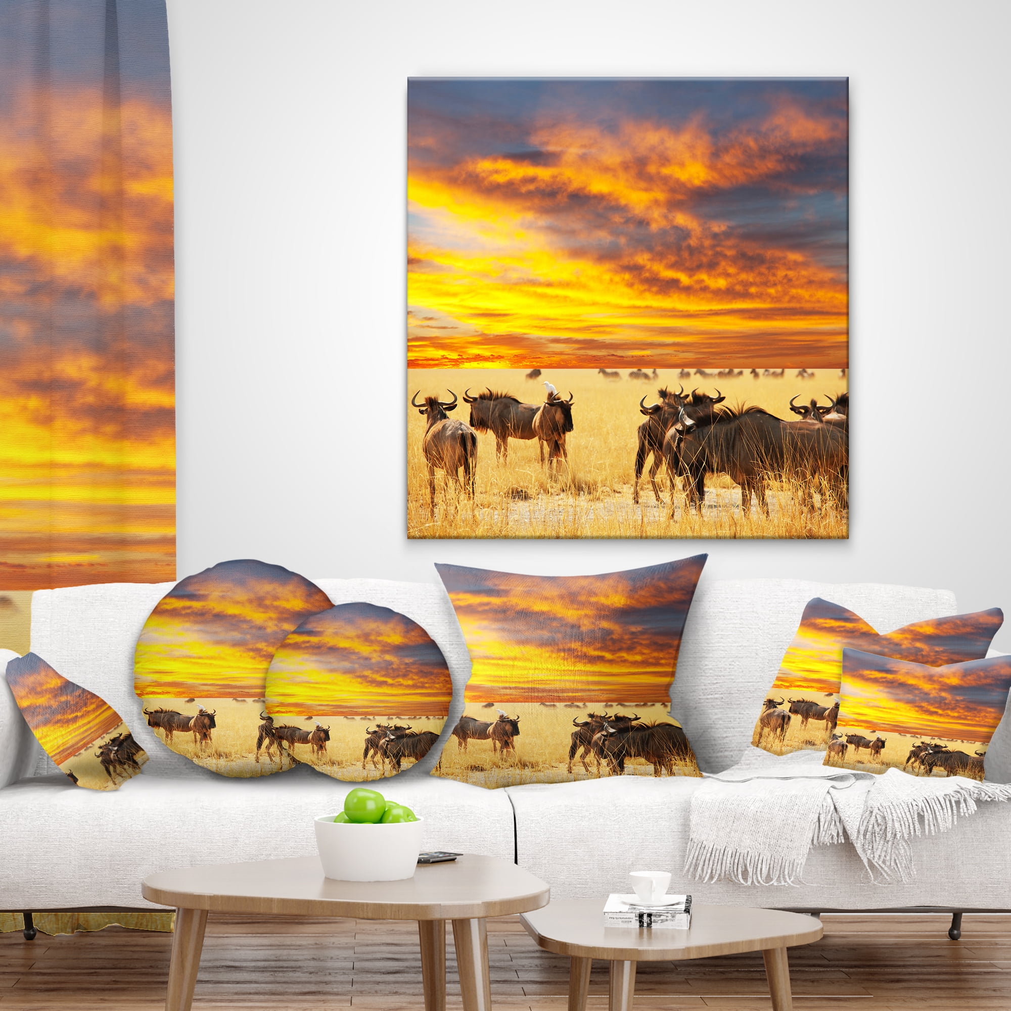 Designart Antelope Crowd At Sunset - African Throw Pillow - 18x18