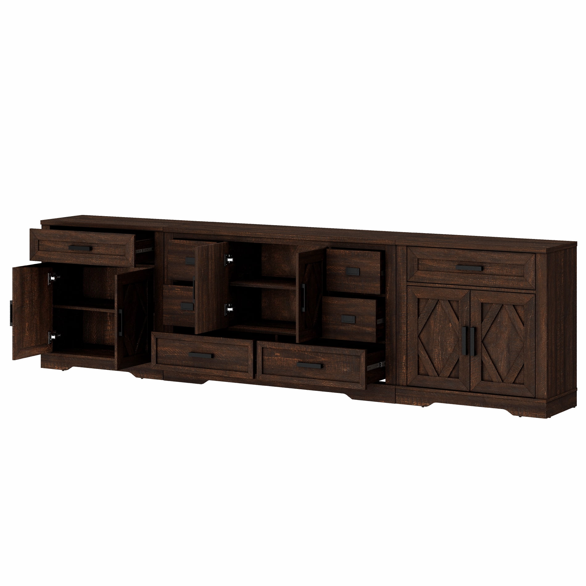 WAMPAT 117"W Large TV Stand,3-in-1 Farmhouse Entertainment Center with Storage Barn Door Cabinet,TV Console Table With Media Cabinet and Drawers for Living Room,Bedroom,Rustic Brown