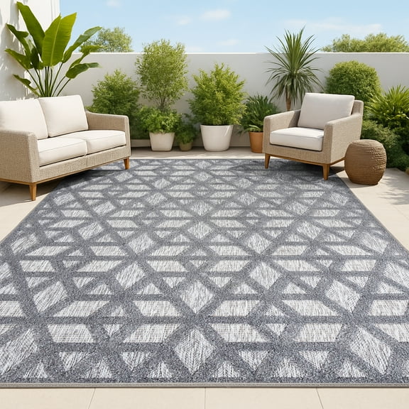 JONATHAN Y IBIZA 3 x 5 Area Rug, Talaia Neutral Geometric - Dark Gray, IBZ102A-3