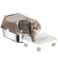 thumbnail image 1 of PawHut Stainless Steel Cat Litter Box, Litter Pan Tray with Lid Scoop, Step, 1 of 10