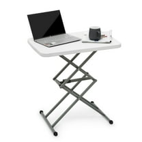 OSM Tilting TV Tray Folding Table 26" Height Adjustable, Personal Portable Laptop Home Garden Office Square White Small Table, Easy to Fold and Storage