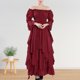 thumbnail image 1 of Vestido de manga tres cuartos para mujer ropa de fiesta plisada con cuello oblicuo Estilo Vintage, 1 of 8