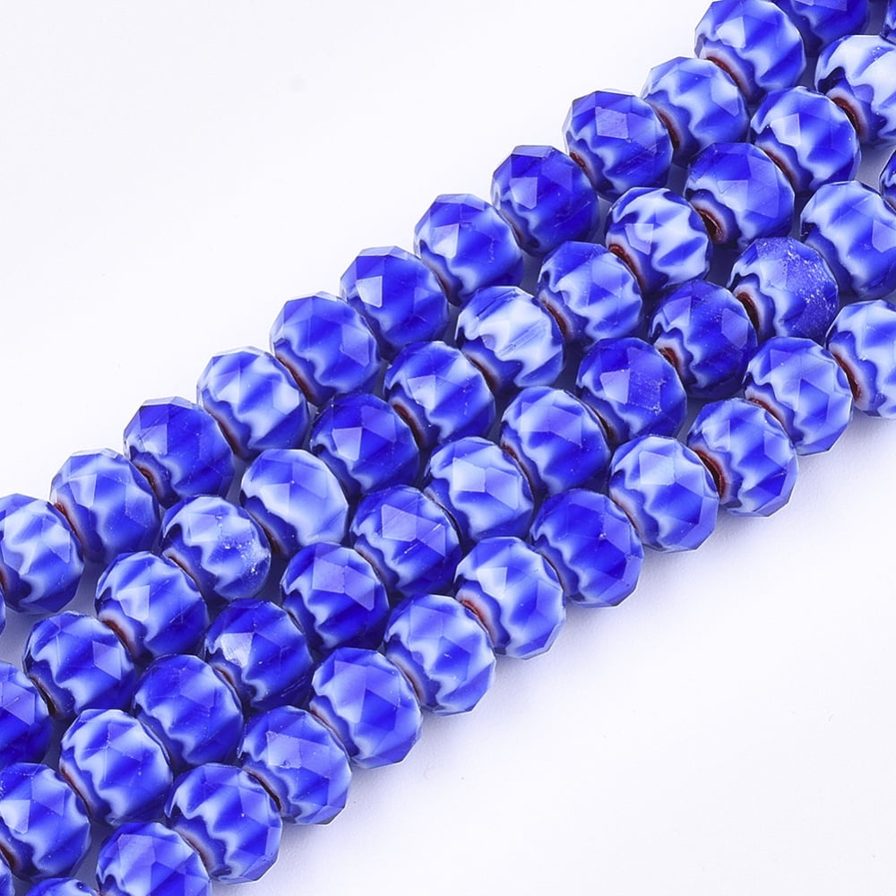 Glass Beads Strands Faceted Rondelle with Flower Mixed Color 7.5~8x5.5mm Hole: 1~1.5mm about 74pcs/strand 16.1 inch