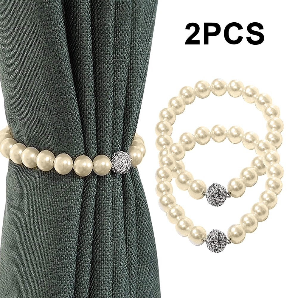 2PCS Pearl Curtain Buckle Tiebacks Pearl Beads Tie Backs Buckle Clips Holdbacks 