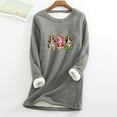 thumbnail image 1 of T-Shirts pour Femmes Col Rond Poche Épaissi Peluche Chaud Manches Longues Hauts pour Femmes en Liquidation, 1 of 5