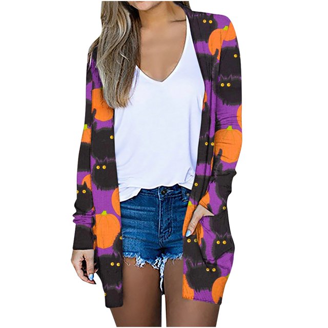 Cárdigan de mujer Cárdigan de frente abierto Cárdigan estampado de moda Cárdigan de manga larga Blusa informal suelta Tops Odeerbi ODB-2