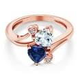 thumbnail image 3 of Gem Stone King 18K Rose Gold Plated Silver Sky Blue Aquamarine Blue Created Sapphire and White Moissanite Ring for Women (1.56 Cttw, Heart Shape 6MM, Gemstone March Birthstone, Size 6), 3 of 6