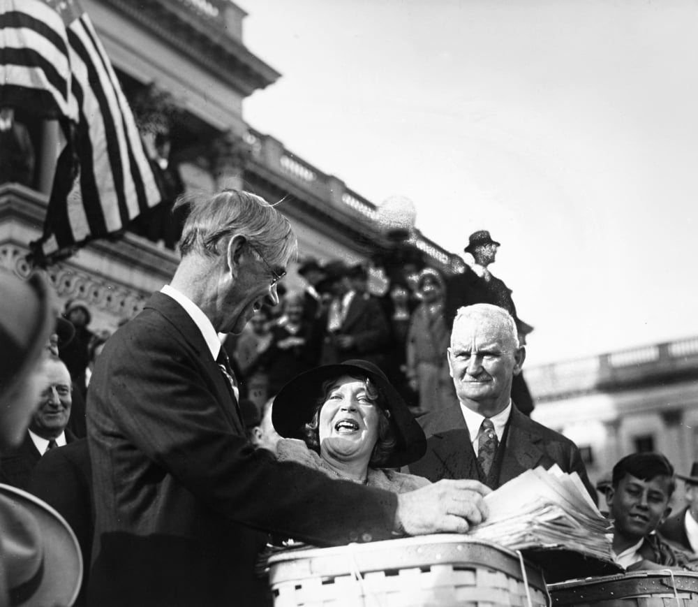 Smoot-Hawley Tariff Act Nsenator Reed Smoot Left And Representative