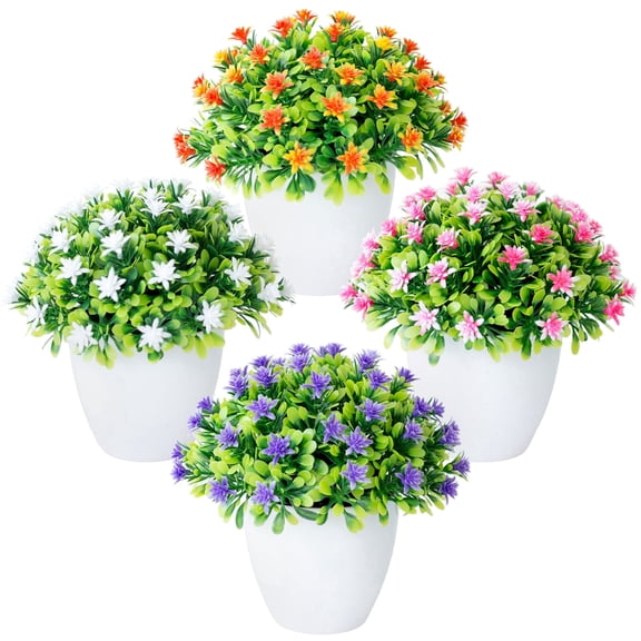 Tripumer 4PCS Small Artificial Flower Pots Artificial Flowers with Pots UV Resistant Suitable for Home Office Bathroom Wedding Farmhouse Decoration