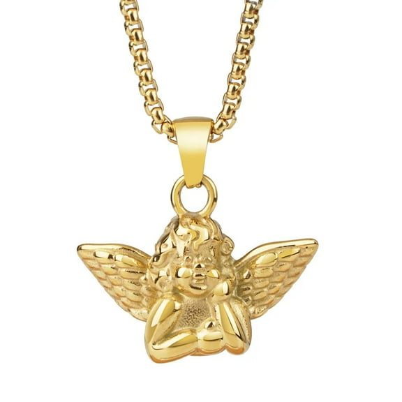 14K Yellow Gold Women Angel Wings Pendant Necklace Jewelry Gift For Him