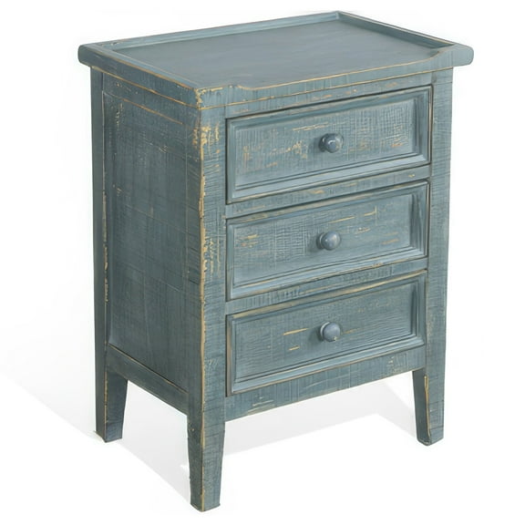 Rena Side End Table with 3 Drawers- 19 Inch Rustic Green Mahogany Wood