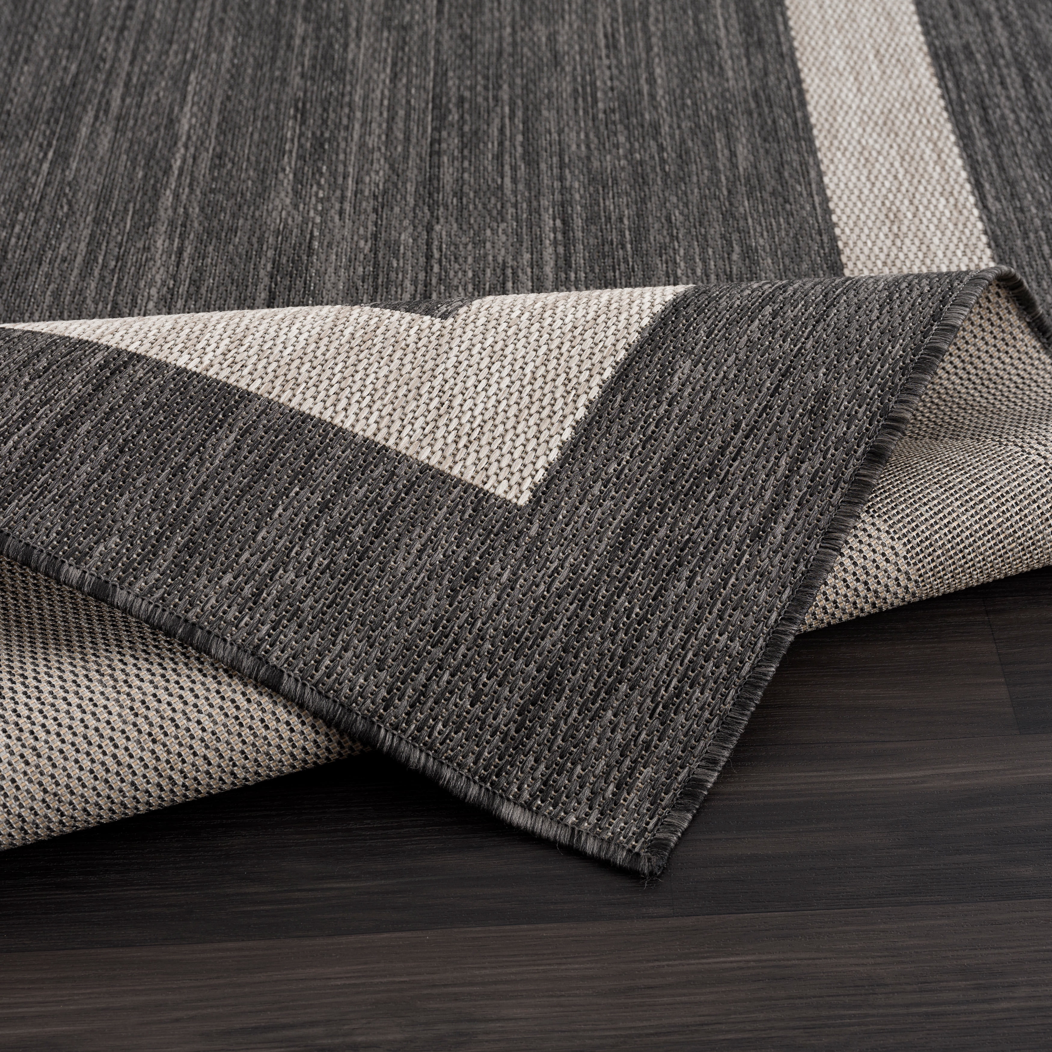 CAMILSON Bordered Washable Indoor Outdoor Area Rug Dark Grey 8 x 10