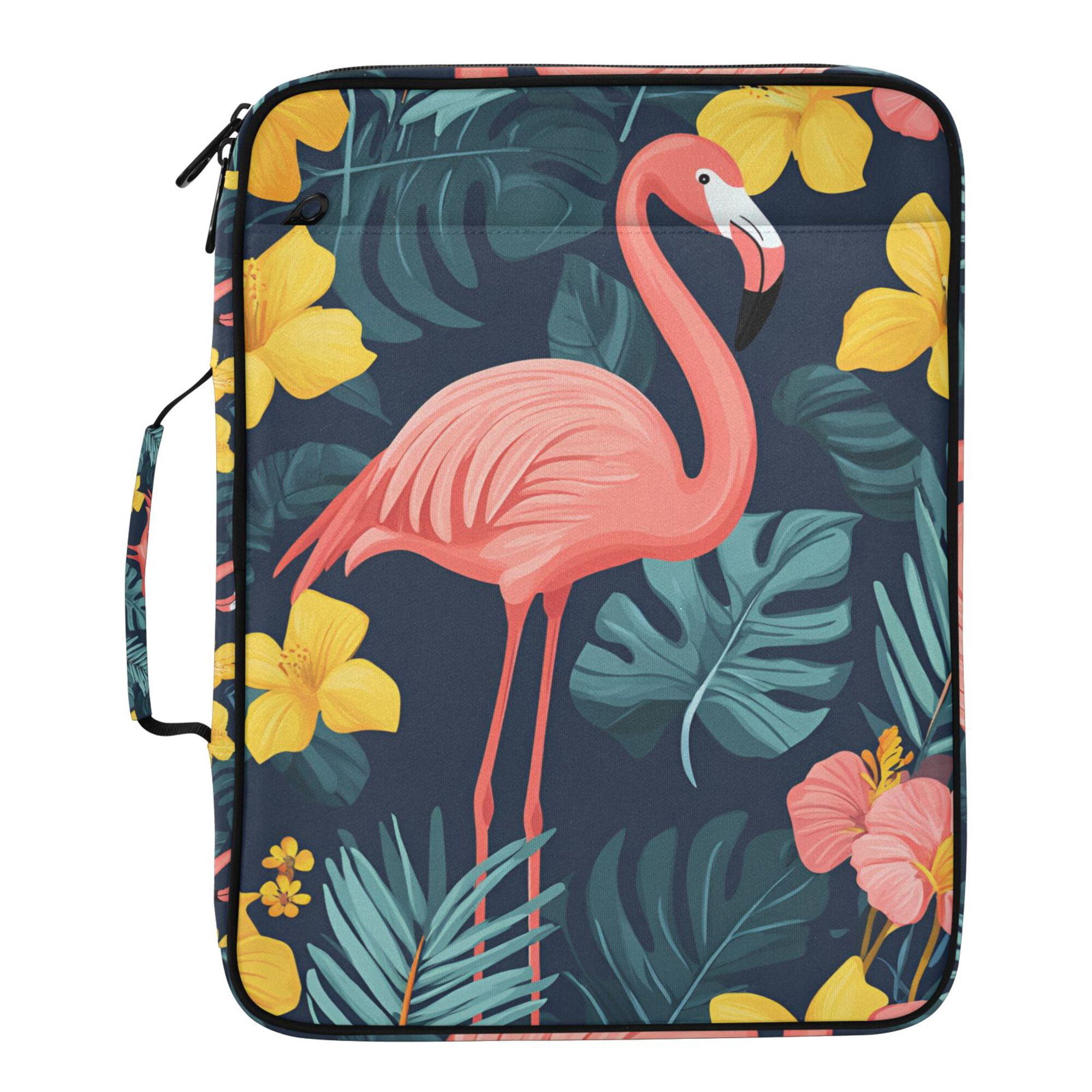 FORMRS Accordion File Folder A4 Size 7-Pocket Expanding Document Organizer Bag with 3 Ring Binder, Pink Floral Flamingo