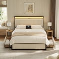 thumbnail image 4 of GUNAITO Full Bed Frame with Headboard, Platform Bed with 2 Drawers, Velvet Upholstered Bed Frame with LED Lights & Charging station，Beige, 4 of 9