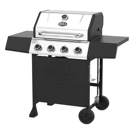 Expert Grill 4-Burner Propane Gas Grill with Side Table and Porcelain Enamel Firebox