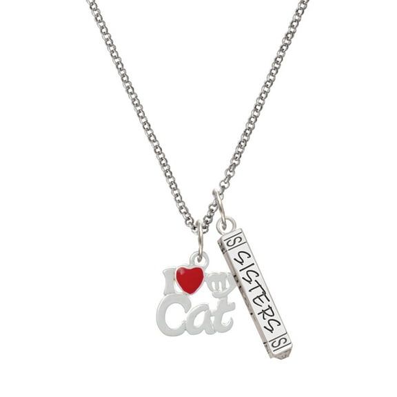 Delight Jewelry Silvertone I Heart My Cat Silvertone Sisters Best Friends Forever Bar Charm Necklace, 23"