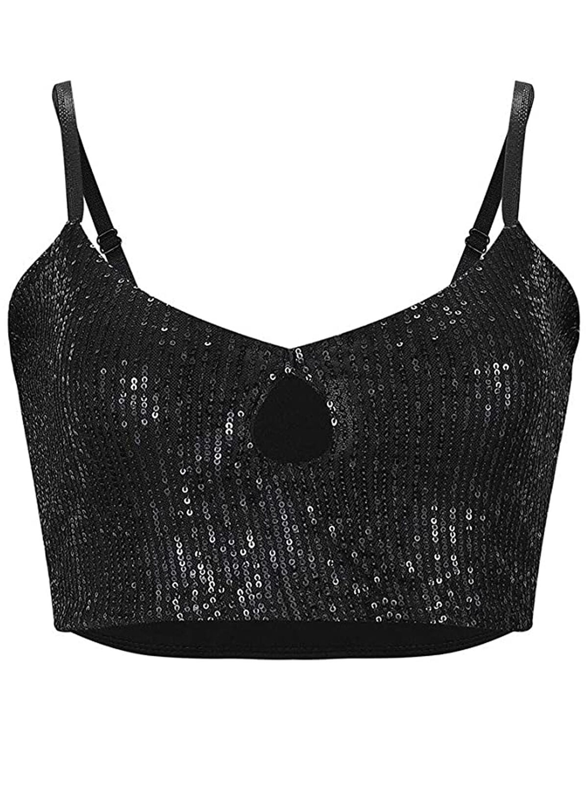 Multitrust Multitrust Womens VNeck Tank Tops Sleeveless Sequin Vest