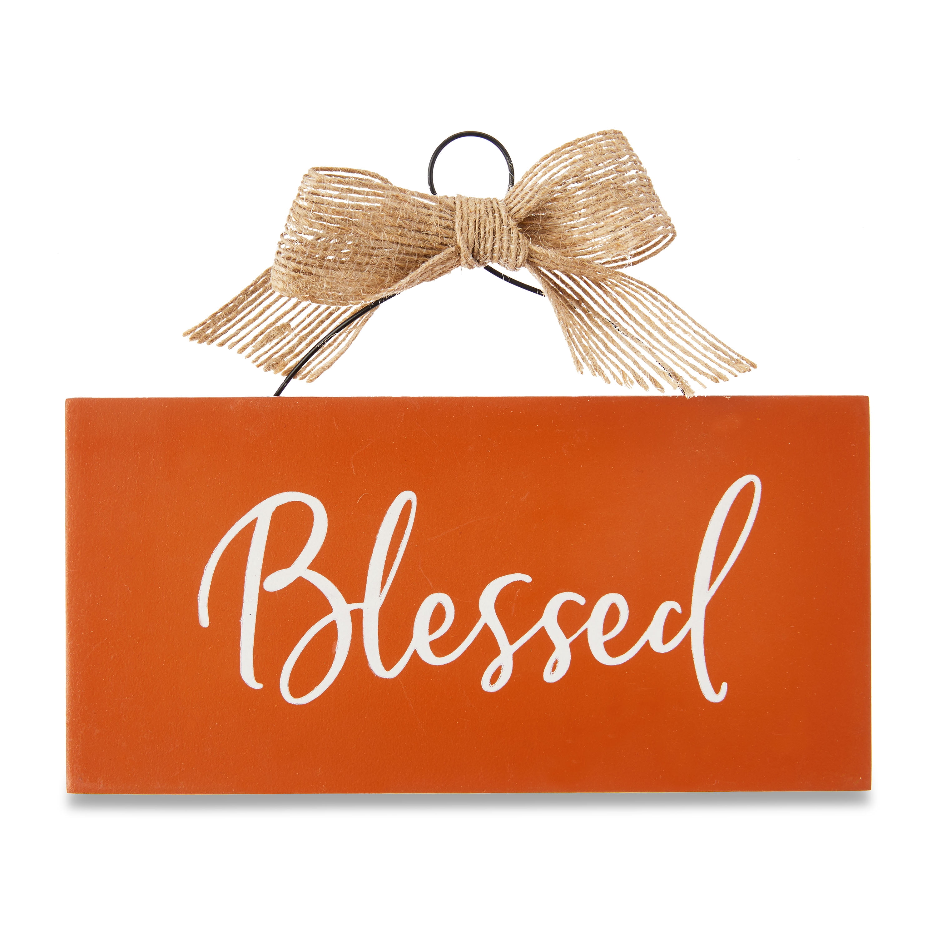 Way to Celebrate Harvest Natural Burlap Small Sign Blessed, Wood Red Wall Decoration 6.25''L
