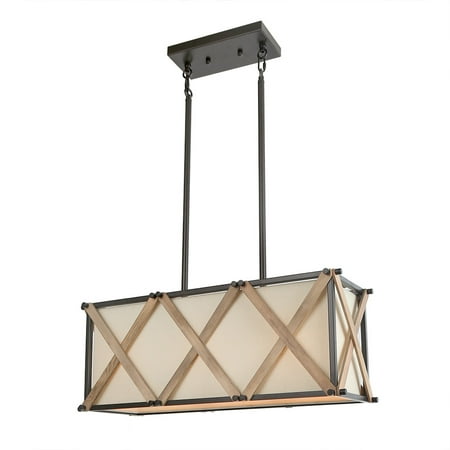 - LNC 3-Light Farmhouse Chandeliers Kitchen Island Lighting in Handmade Antique Metal and Wood Finish with Beige Linen Shade