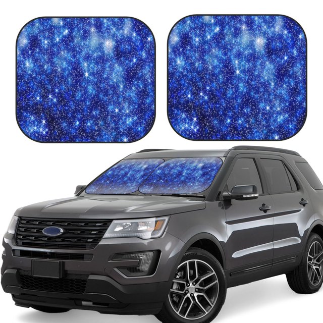 Balery Blurred Star Snow Christmas Parasol para parabrisas de coche de 2 piezas | Parasol plegable para parabrisas delantero de coche para la mayoría de sedanes-Small