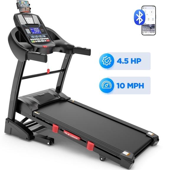 4.5HP Folding Treadmill for Home with 15% Auto Incline, 300lb Capacity, Portable Foldable Treadmill, APP Control, HiFi Bluetooth Speakers, 10MPH Speed, 71 Programs, Jogging walking treadmill