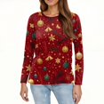 thumbnail image 5 of WTOBBY Women's Fashion Christmas Print Round Neck Long Sleeve Pullover Top, Holiday Themed Tree and Snowflake Design Sweater for Women,Gold S, 5 of 5