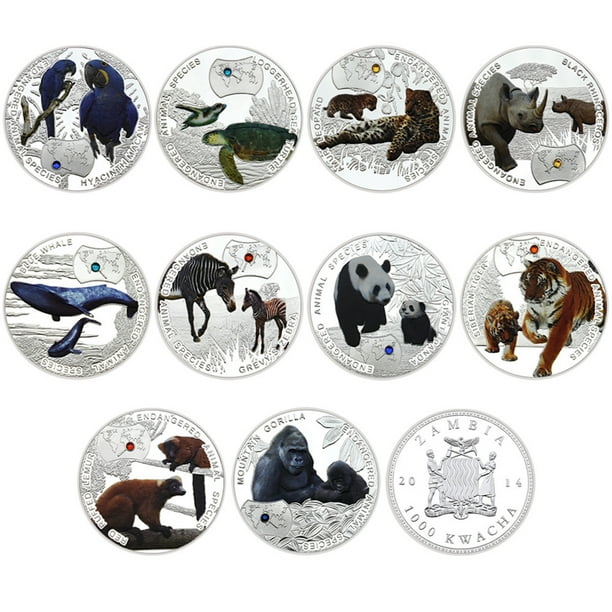 Moneda 11 unidades/lote: animales raros del mundo, en peligro de extinción y protegidos
