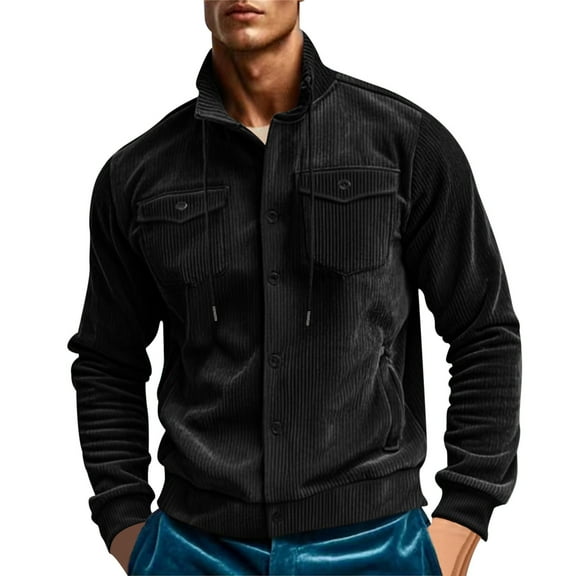 Dpytoraw Mens Autumn And Winter Fashion Casual Button Pocket Solid Hatless Sweater Coat Jacket