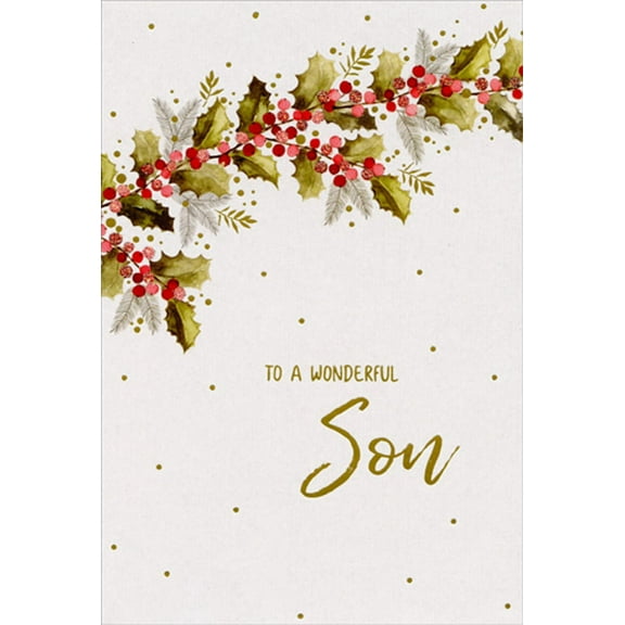 Pictura Holly Branch with Pink and Red Berries Son Christmas Card