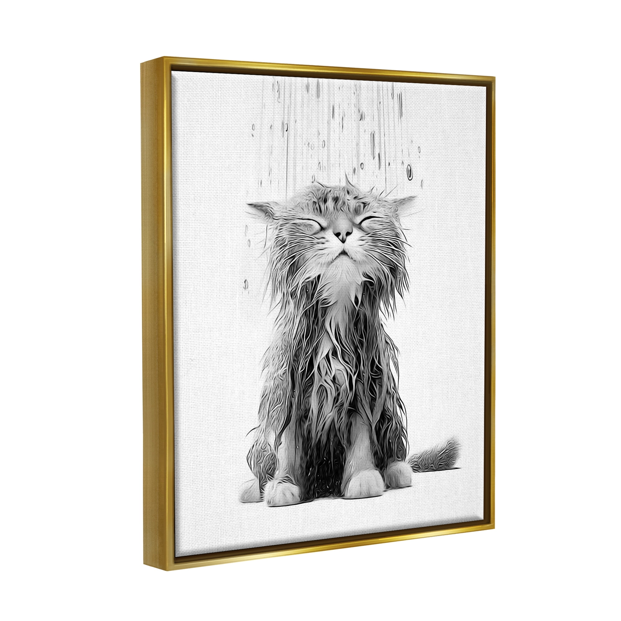 Stupell Industries Kitten Bathroom Splash Animals & Insects Painting Gold Floater Framed Canvas Art Print Wall Art, 17 x 21